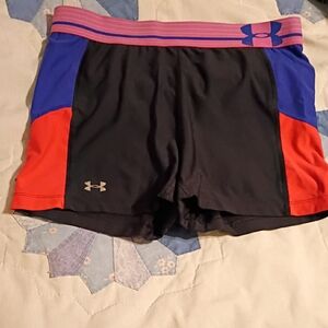 Under Armour Women's Black, Red, and Blue Athletic Shorts